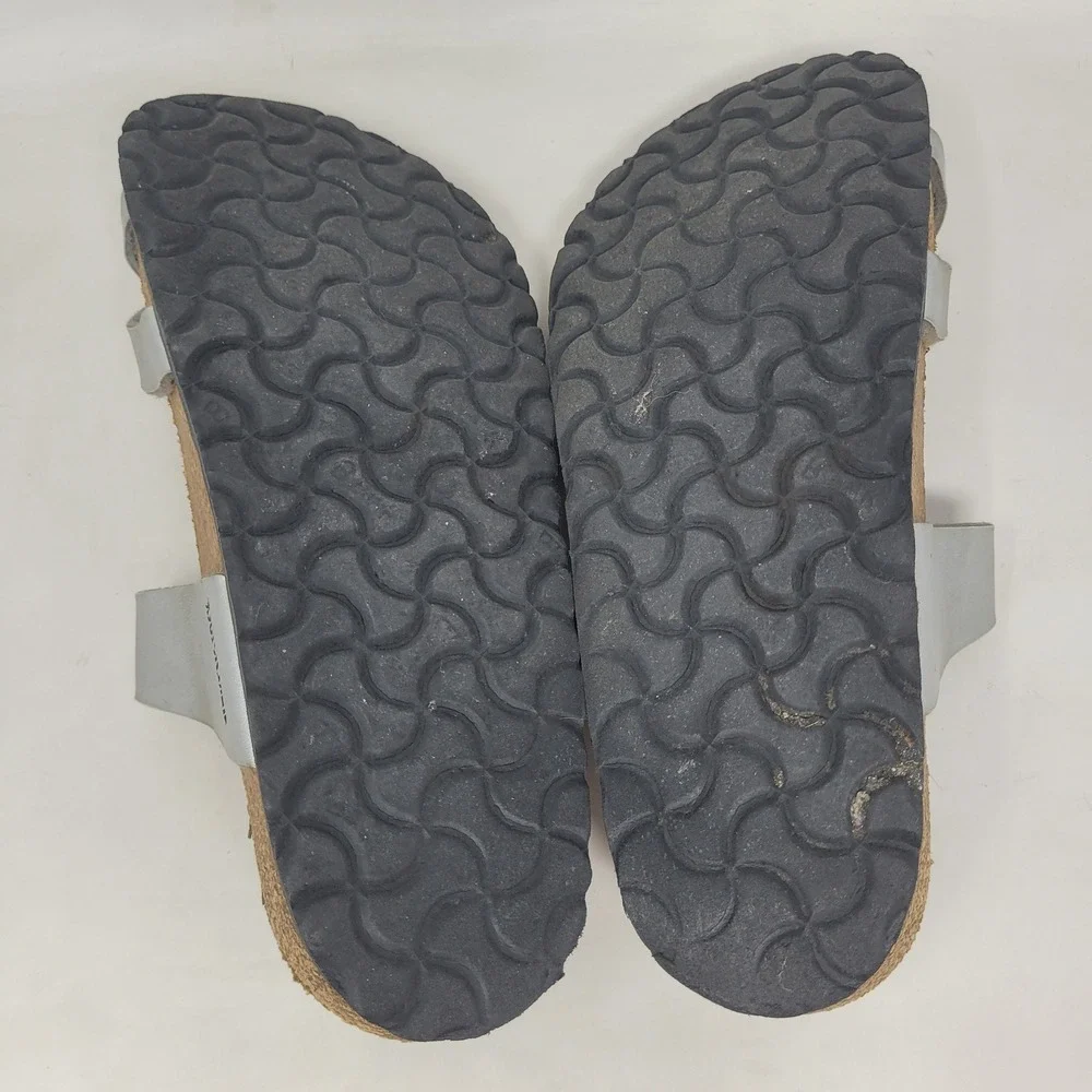 Birkenstock Mayari Sandals EU38 US7 Silver Birko Flor Slides Slip On Comfort
